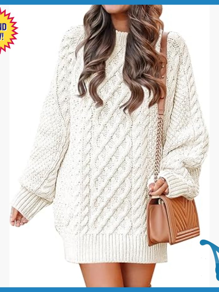 Oversized Cable Knit Sweater Dress Long Sleeve Mini Tunic Fall Winter
